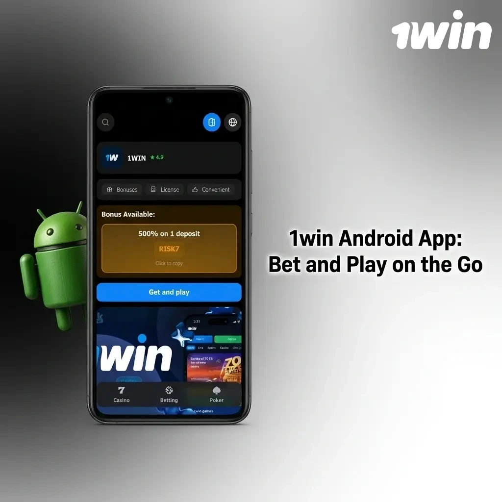 1win Android app open on a smartphone showing sports betting and casino games interface for mobile gaming on the go