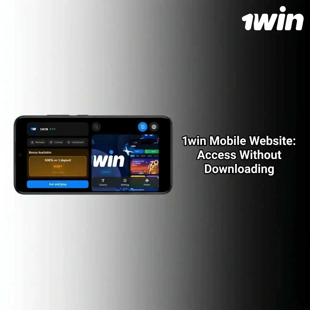 1win mobile website displayed on a smartphone browser, offering sports betting and live casino without downloading an app