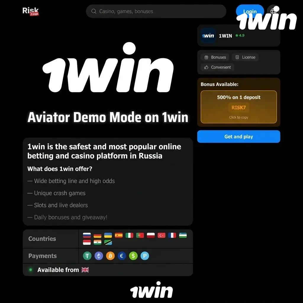 Aviator demo mode on 1win Canada showing virtual credits gameplay with crash game interface and multiplier display