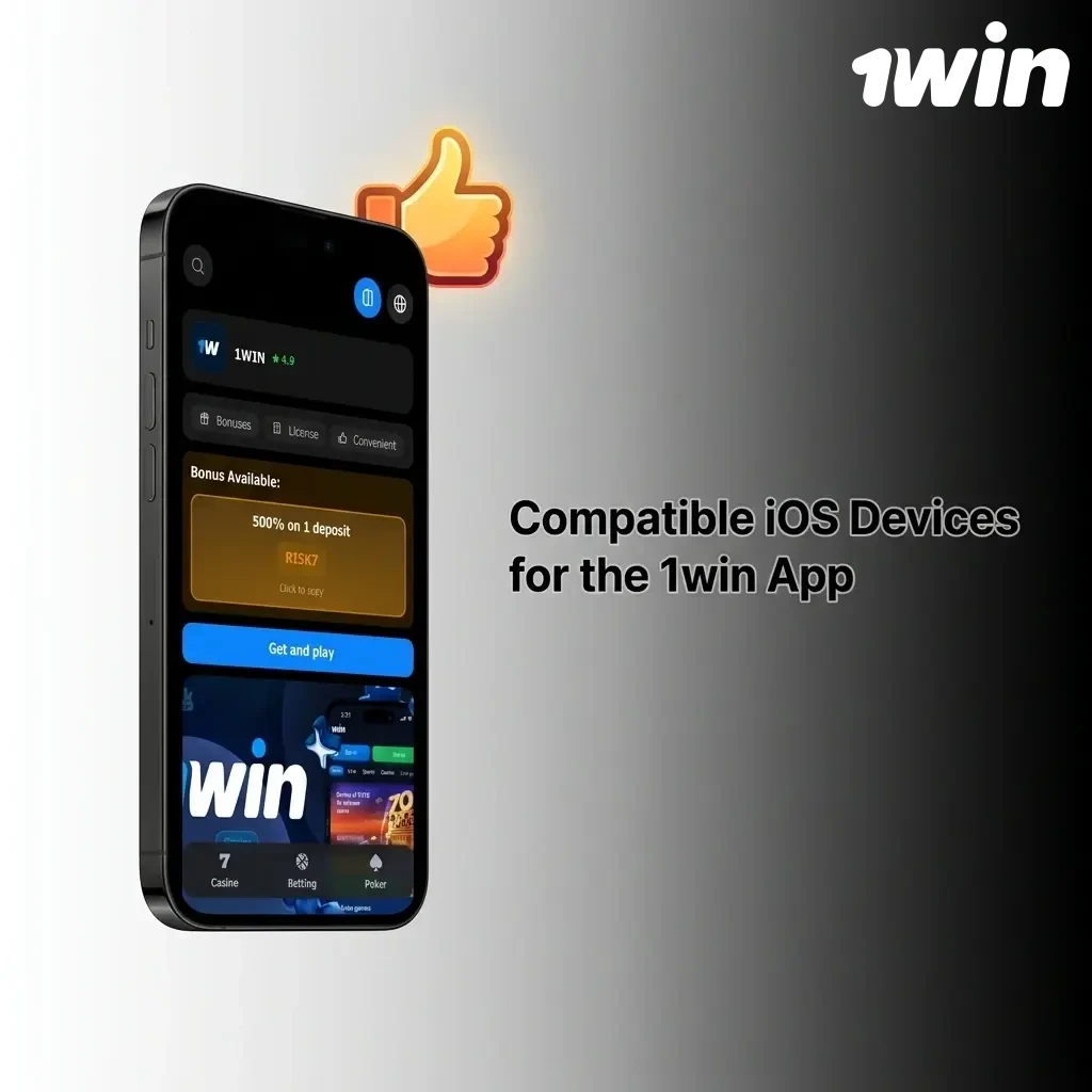 List of compatible iOS devices for the 1win app including iPhone X through 15 series and select iPad models