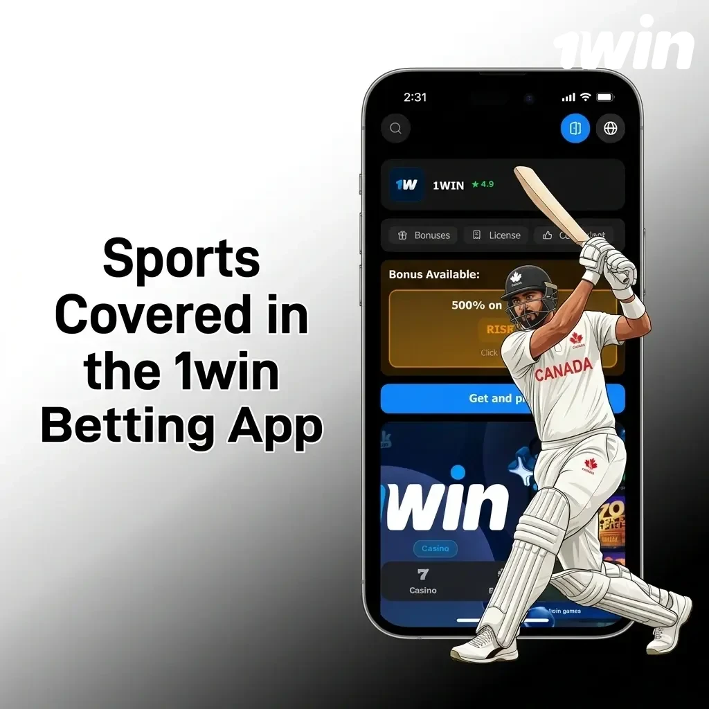 Sports covered in the 1win betting app including football, basketball, tennis, ice hockey, MMA, and eSports like CS2 and Dota 2