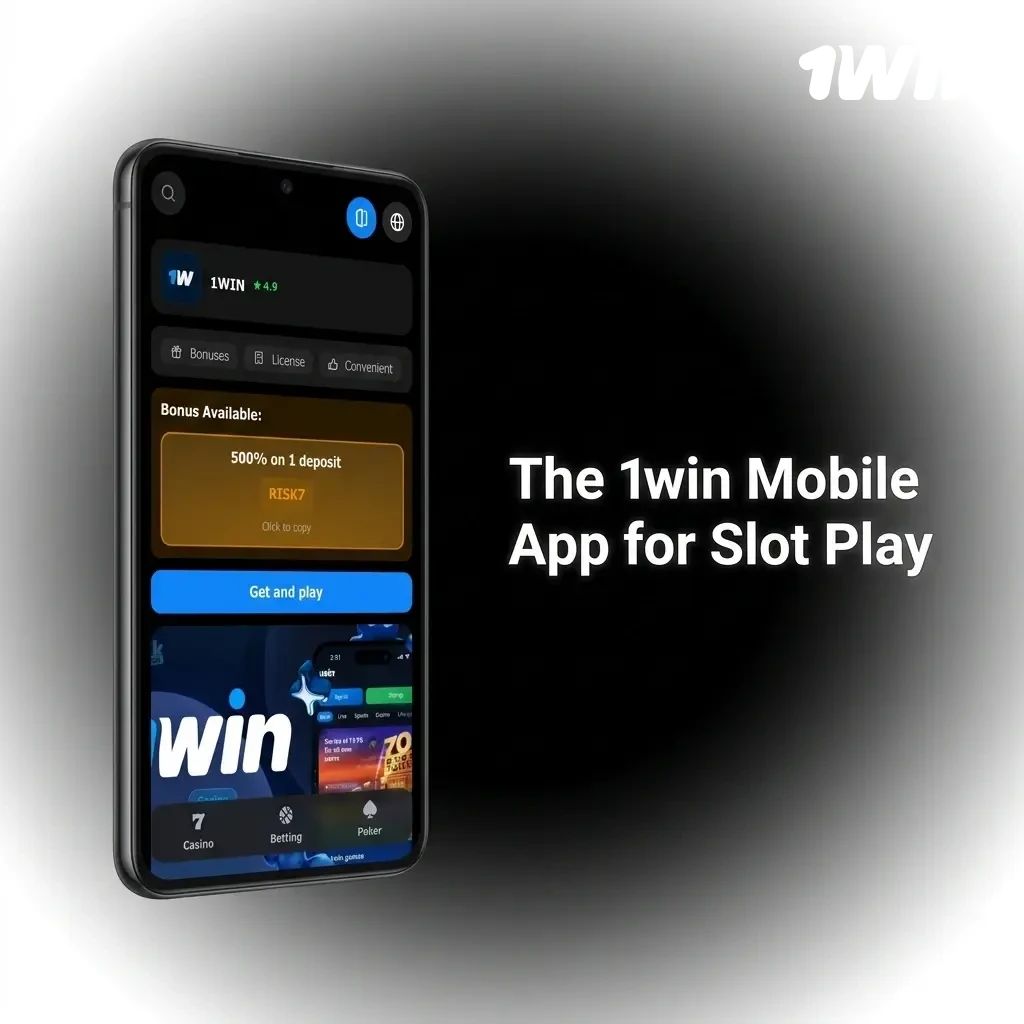 1win mobile app on smartphone showing slot lobby with casino games, navigation panel, and touchscreen controls for Canadian players