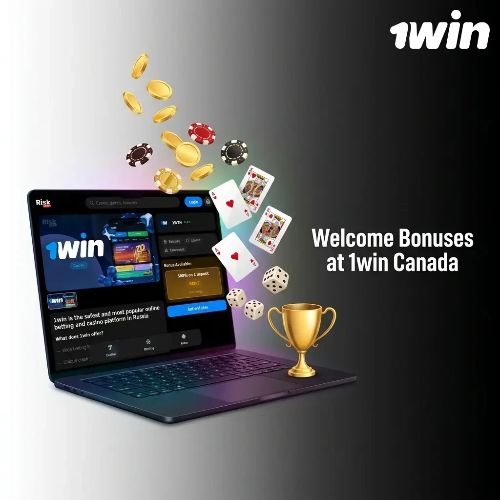 1win Canada welcome bonus table showing 500% across 4 deposits up to CAD 3,000 with wagering requirements